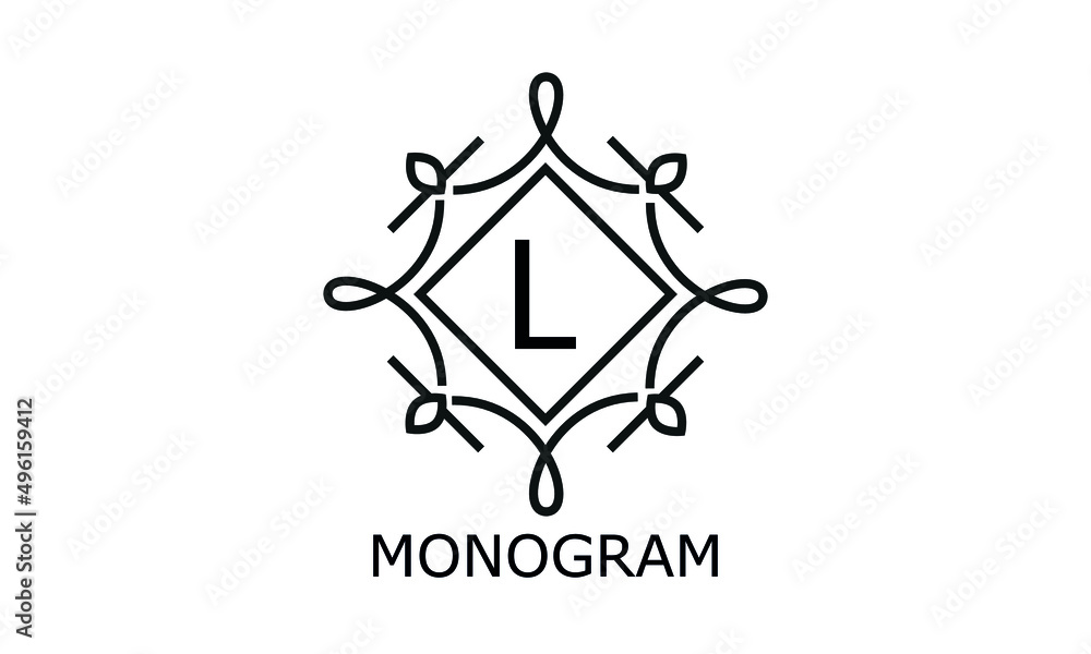 Simple elegant monogram template with letter L in the center. Decorative business sign, identity monogram for restaurant, boutique, hotel, heraldic or any desired idea. Simple elegant monogram template with letter L in the center. Decorative business sign, identity monogram for restaurant, boutique, hotel, heraldic or any desired idea.