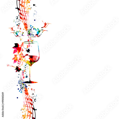 Colorful wine glass with vine vector illustration. Party flyer, wine tasting event, wine festival, celebrations, restaurant poster. Wine drink design for brochure, invitation card, menu, promotion	