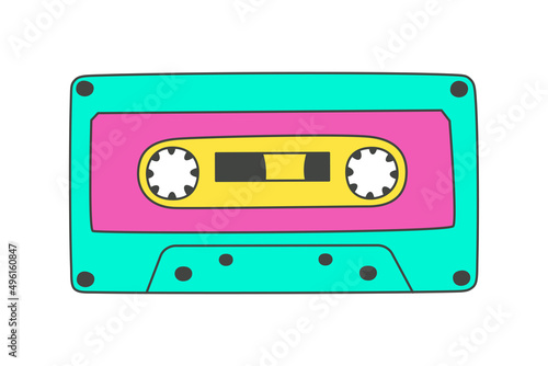 Retro audio cassette of the 90s in the doodle style .