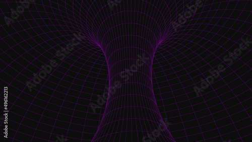 An abstract tunnel with a purple mesh structure. 3D grid of tunnels and corridors. Vector wormhole.