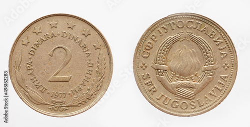 Photography yugoslavia - circa 1977: a 2 Dinar coin of yugoslavia showing a torch fire as a