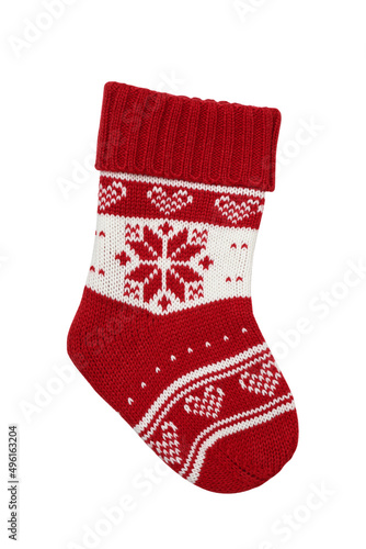 Knitted Christmas sock isolated on white background