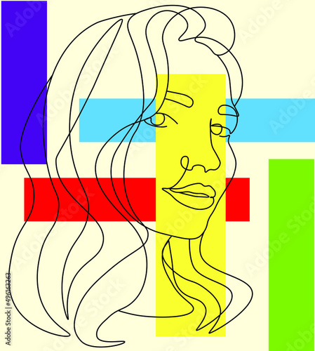 Abstract face line illustration. Minimalist face art. Trendy background. One line drawing fashion print.