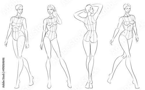 Fashion figure ten heads design template croquis wearing bodice	
