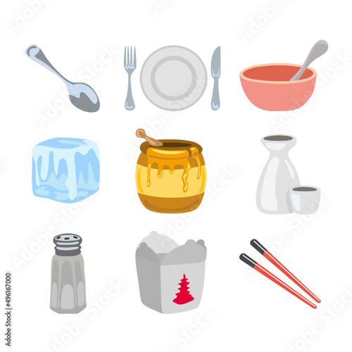 vector spoon plate cup ice honey noodle box chopsticks