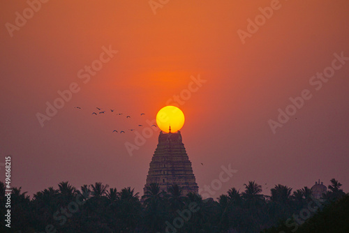 Sunset under ancient temple