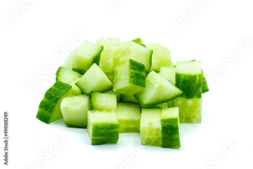 Valokuvatapetti Cucumber cube slice isolated on white background