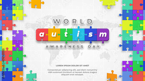 World Autism Day Banner with Colorful Jigsaw Puzzle