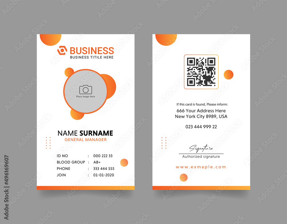 Modern ID Card Template with an author photo place | Office Id Card creative Layout | Employee Id Card with orange gradient shape design