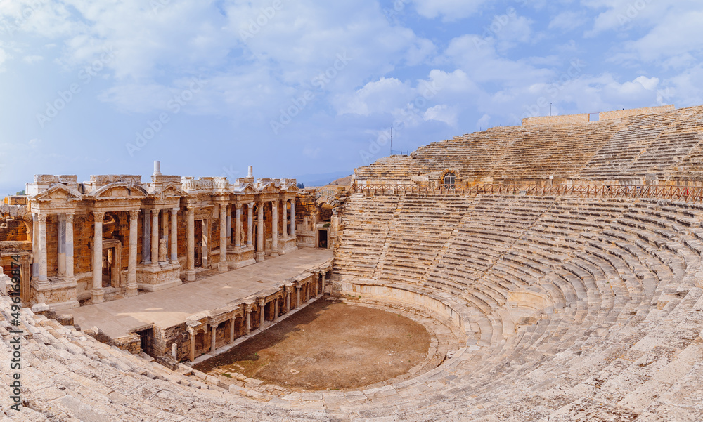 Panorama Amphitheater in Hierapolis ancient city in Pamukkale Turkey