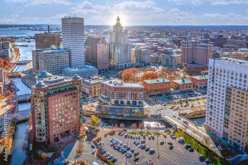 Aerial Providence Rhode Island during sunset photo