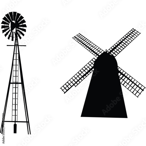 Vintage Windmill Silhouette Vector