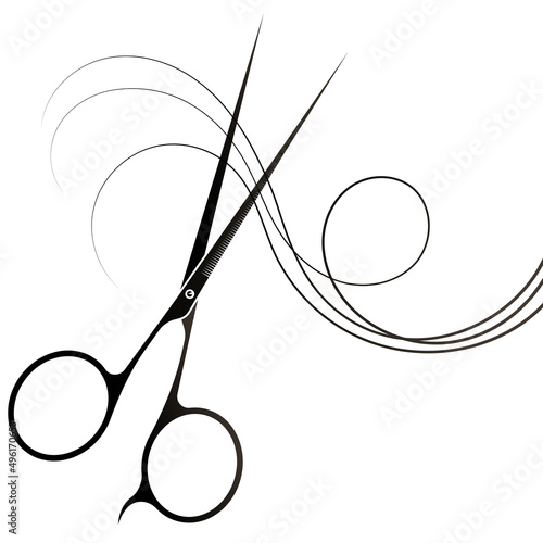 Barber and beauty salon silhouette. Scissors cut a curl of hair