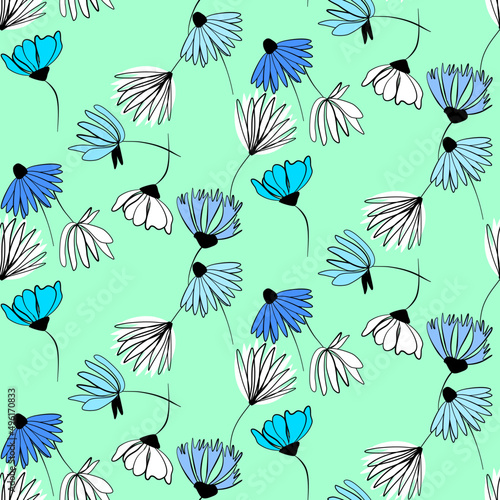 Vector seamless half-drop pattern  with  flowers