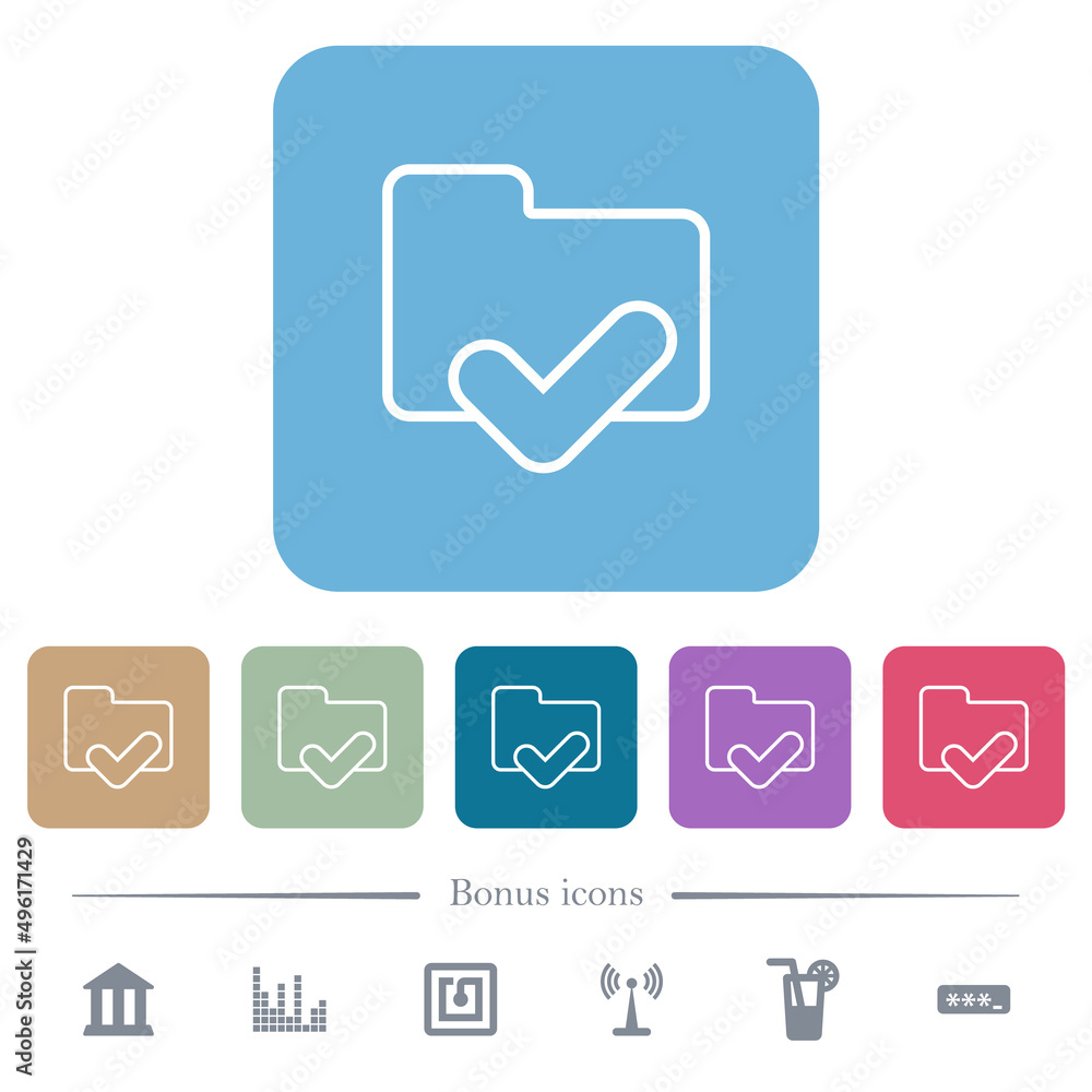 Folder ok outline flat icons on color rounded square backgrounds Folder ok outline flat icons on color rounded square backgrounds