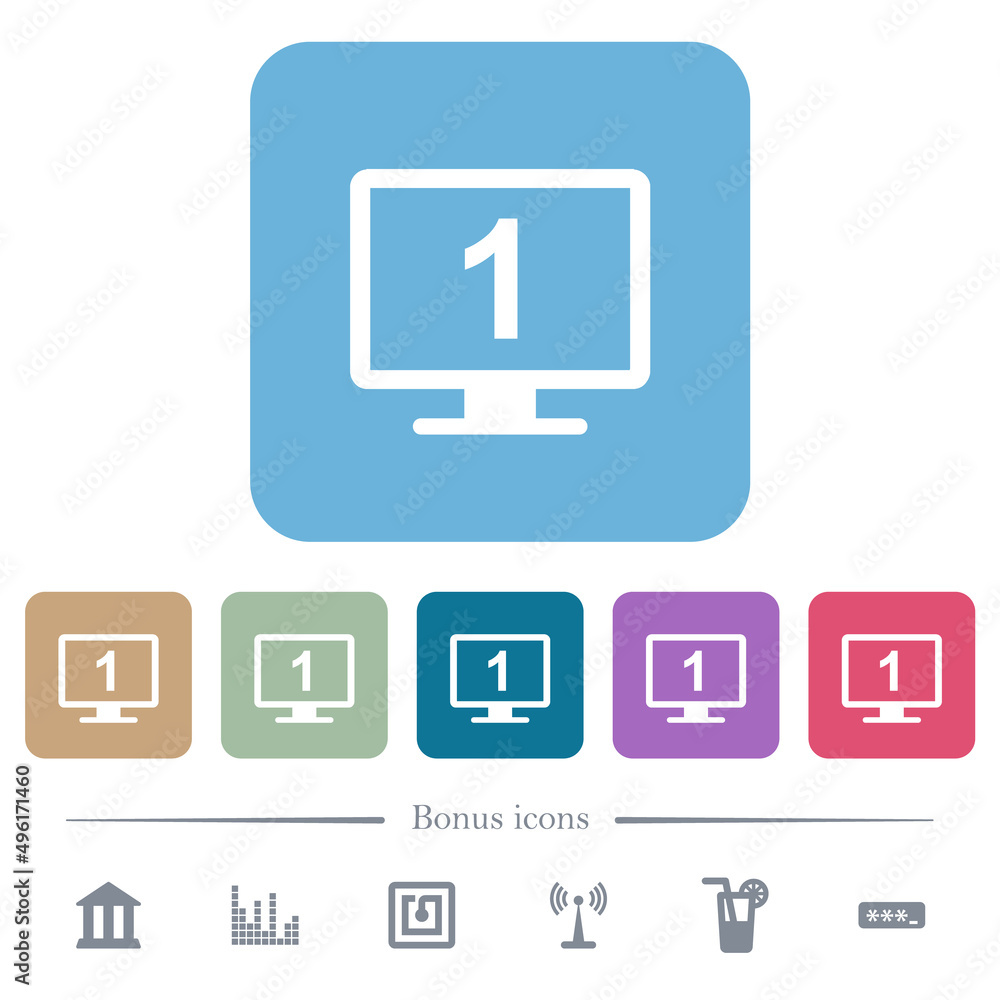 Primary display flat icons on color rounded square backgrounds Primary display flat icons on color rounded square backgrounds