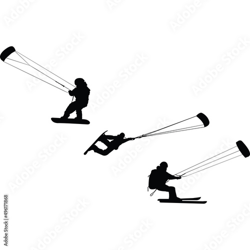 Snowkiting Silhouette Vector