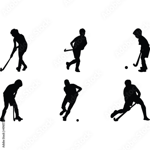 Kids Field Hockey Silhouette Vector