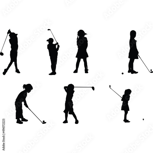 Kids Golf Silhouette Vector
