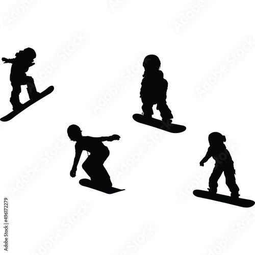 Kids Snowboarding Silhouette Vector