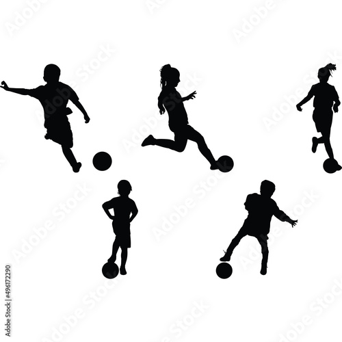 Kids Soccer (Association Football) Silhouette Vector