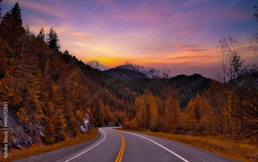 Autumn season road in Washington States, USA Autumn season road in Washington States, USA