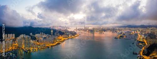 Photography Epic Aerial view of Victoria Harbour, focus on the East side of Hong Kong Island