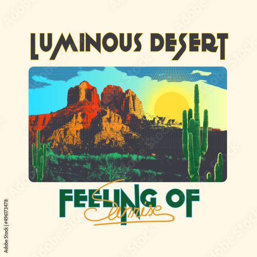 Desert Vibes in Arizona, Desert vibes vector graphic print design for apparel, stickers, posters, background and others. Outdoor western vintage artwork. Arizona desert t-shirt design