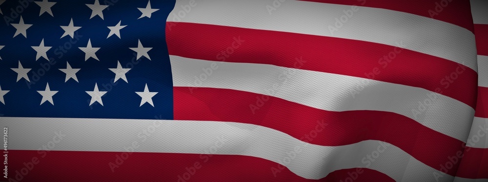 Fototapeta premium American Flag Wave Close Up for Memorial Day or 4th of July panoramic view 3d illustration