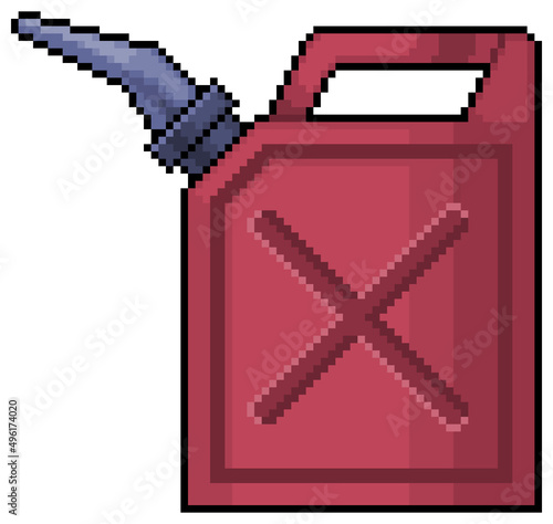 Pixel art gas can gasoline vector icon for 8bit game on white background
