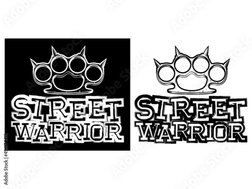Vector illustration brass knuckle. Inscription street warrior. For tattoo or t-shirt design.