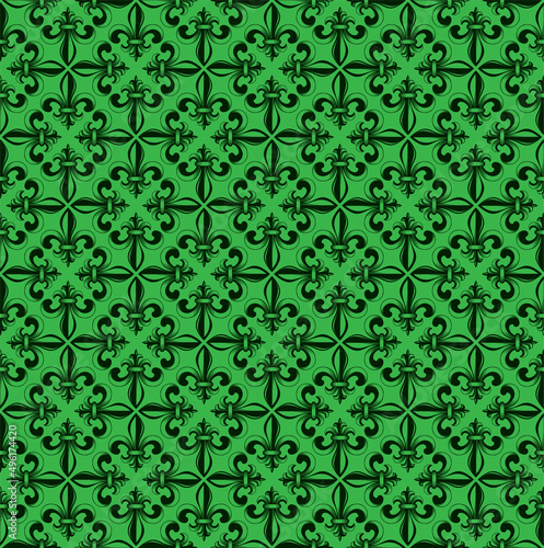 Vector illustration green seamless background with lily (fleur de lis) for print fabric or  poster