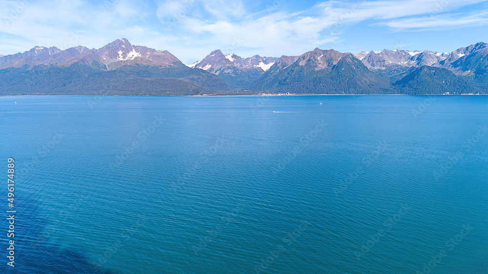 Fototapeta premium Summer aerial photo of Prince William Sound, shot in Whittier, Alaska.