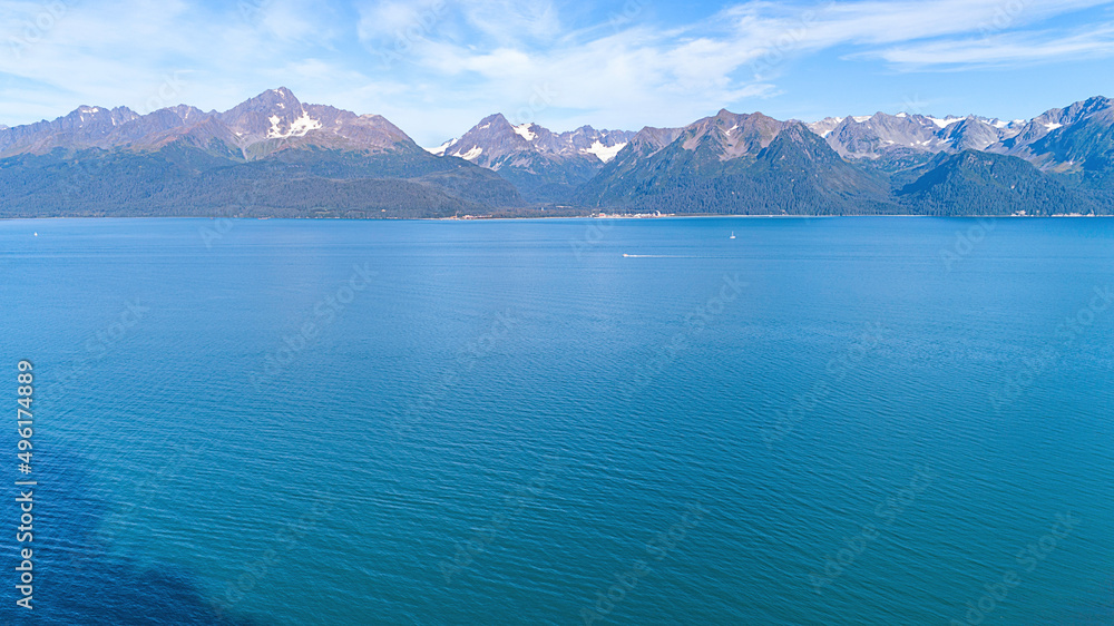 Summer aerial photo of Prince William Sound,  shot in Whittier, Alaska.