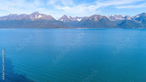 Summer aerial photo of Prince William Sound, shot in Whittier, Alaska.