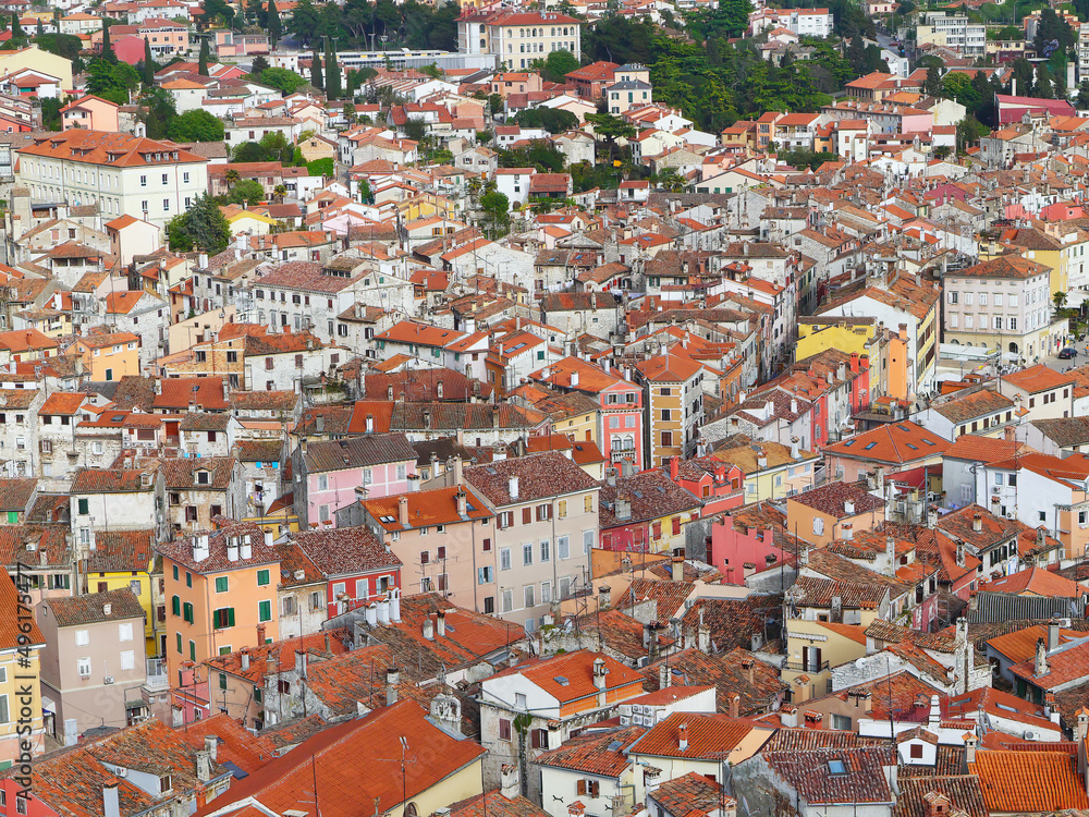 High angle view of beautiful old town red and orange color roof europe Croatia