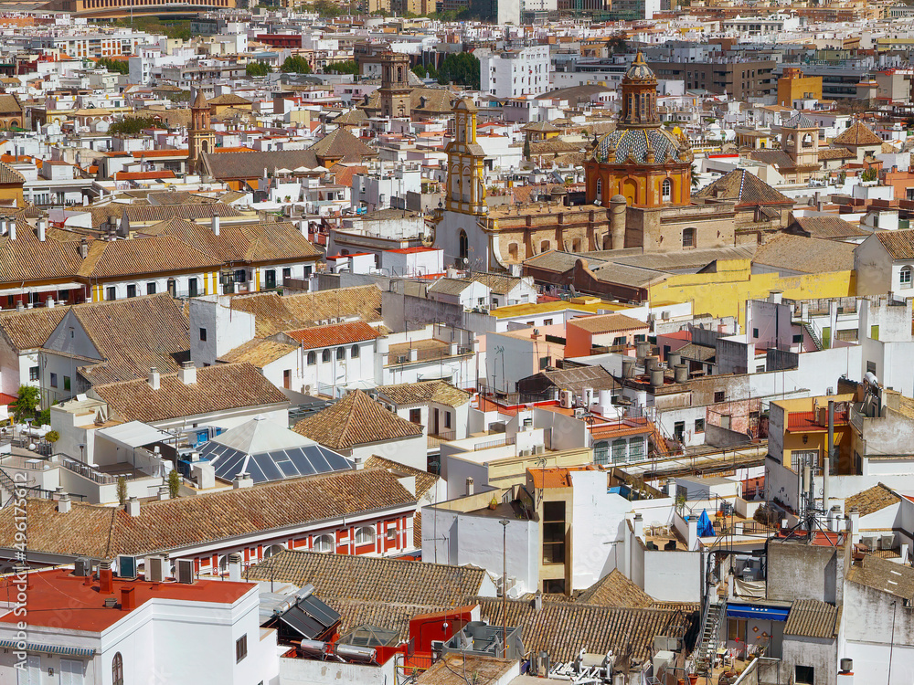 High angle view of beautiful old town red and orange color roof europe Spain