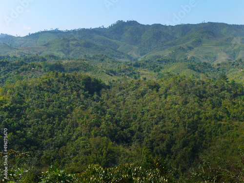 Landscape of green mountains of rainforest for wallpaper