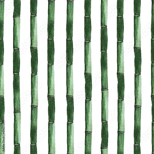 Tall bamboo watercolor seamless pattern. Template for decorating designs and illustrations.	
