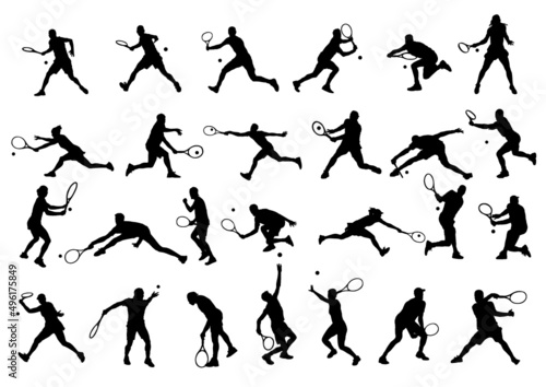 set of silhouettes of tennis players