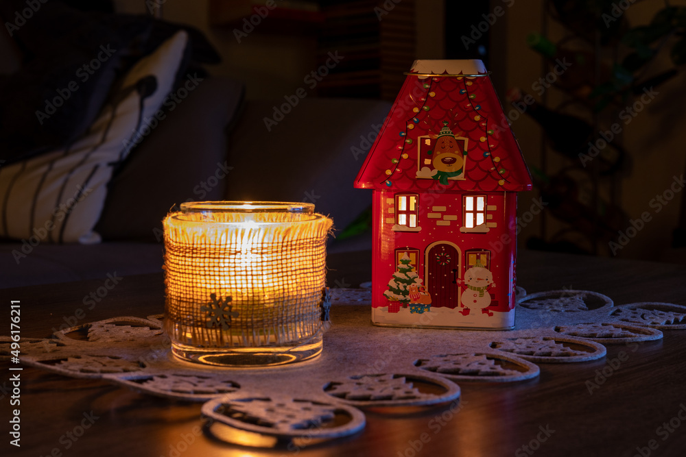 Christmas house with candles