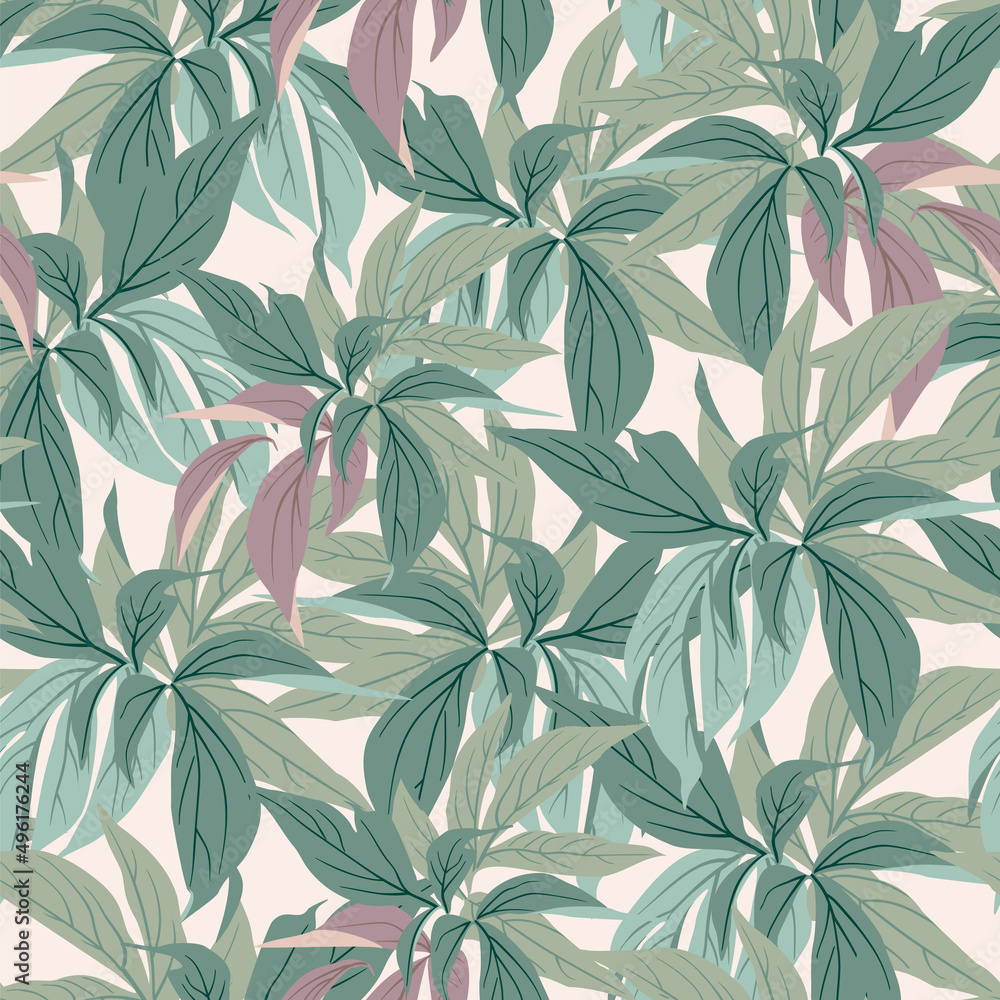 Abstract seamless pattern with leaves and grass. Abstract seamless pattern with leaves and grass.