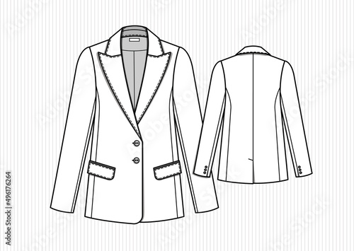 Technical drawing of jacket, vector illustration.