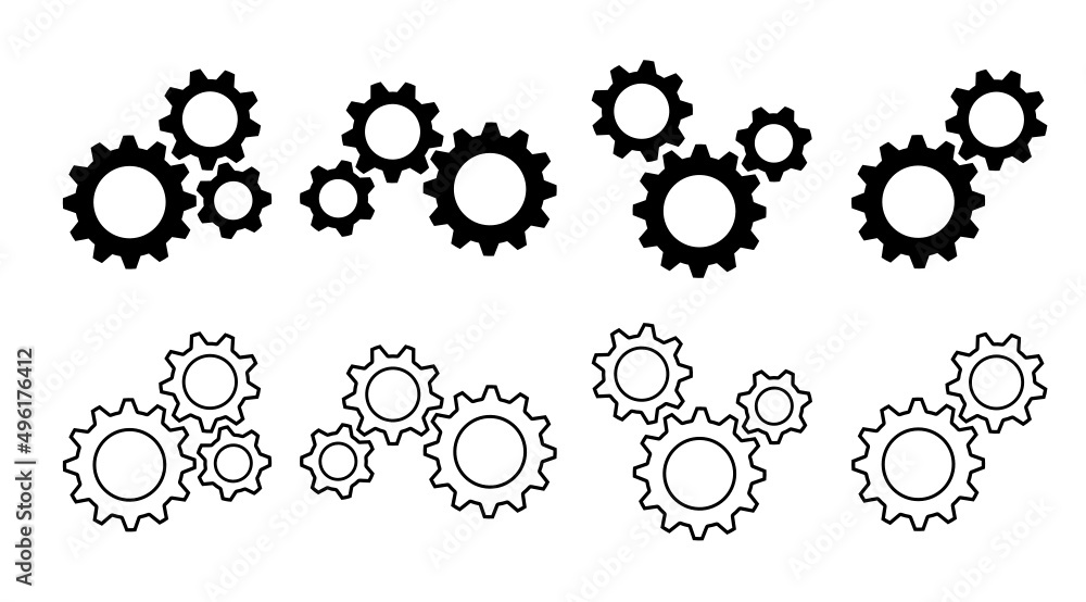 Set of gear wheels icons. Vector illustration