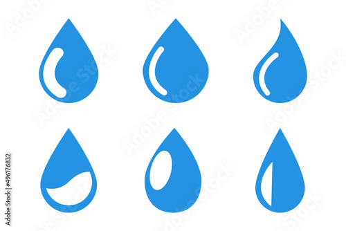blue water drop icon Vector set. Flat drops shapes collection