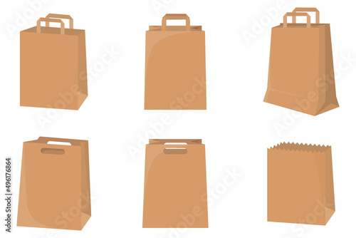 A set with paper bags for food.Vector illustration of a paper bag for a supermarket with food from a supermarket.
