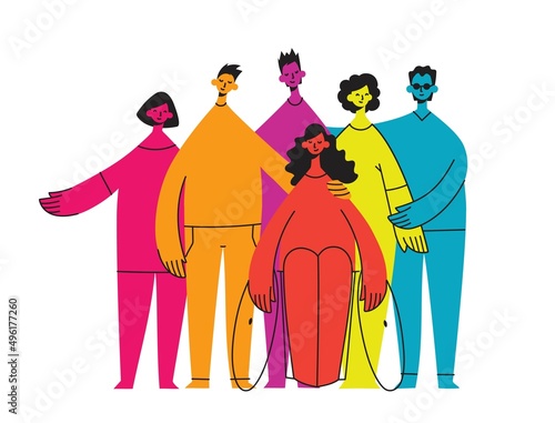 Flat illustration of a group containing inclusive and diversified people all together without any difference.