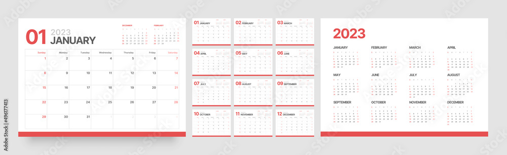 Monthly calendar template for 2023 year. Wall calendar in a minimalist style. Week Starts on Sunday. Monthly calendar template for 2023 year. Wall calendar in a minimalist style. Week Starts on Sunday.