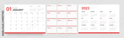 Monthly calendar template for 2023 year. Wall calendar in a minimalist style. Week Starts on Sunday.