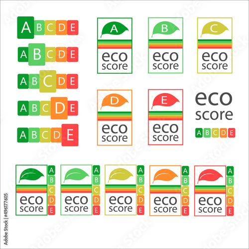 Sustainability labeling for food: The new Eco-Score. Environmental impact of food products. Calculating the eco score. Health care symbol for packaging design .